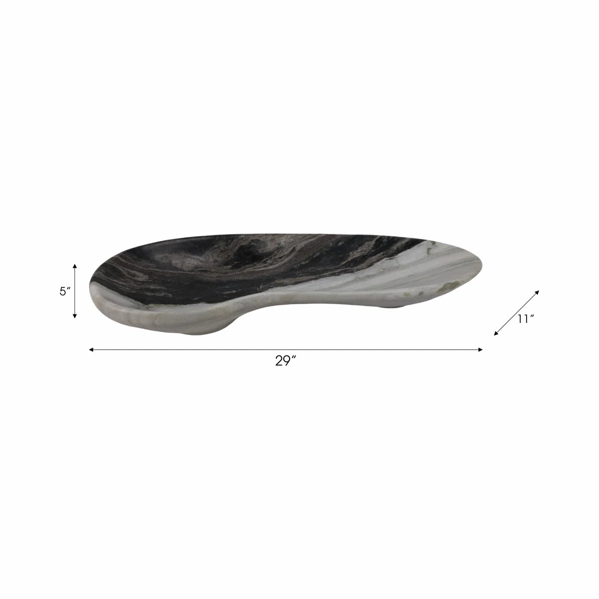 Decorative Curved Marble Tray for Coffee Table Decor - Casual Home Decor Accent Tray for Ottoman, Jewelry, Trinket, or Kitchen Counter - 19", Black